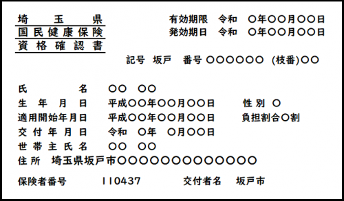 資格確認書（イメージ）