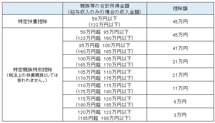 大学生年代の子等に関する特別控除（特定親族特別控除）の創設