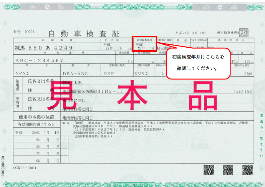 ※1自動車検査証に記載してある初度検査年月